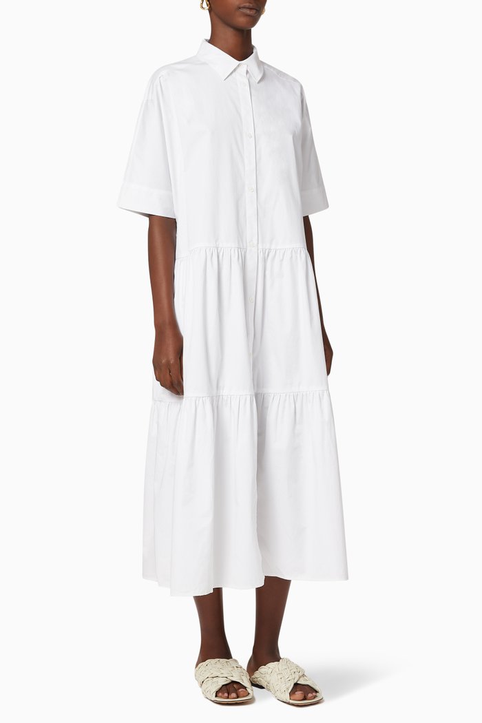 

Short-Sleeve Tiered Dress, White