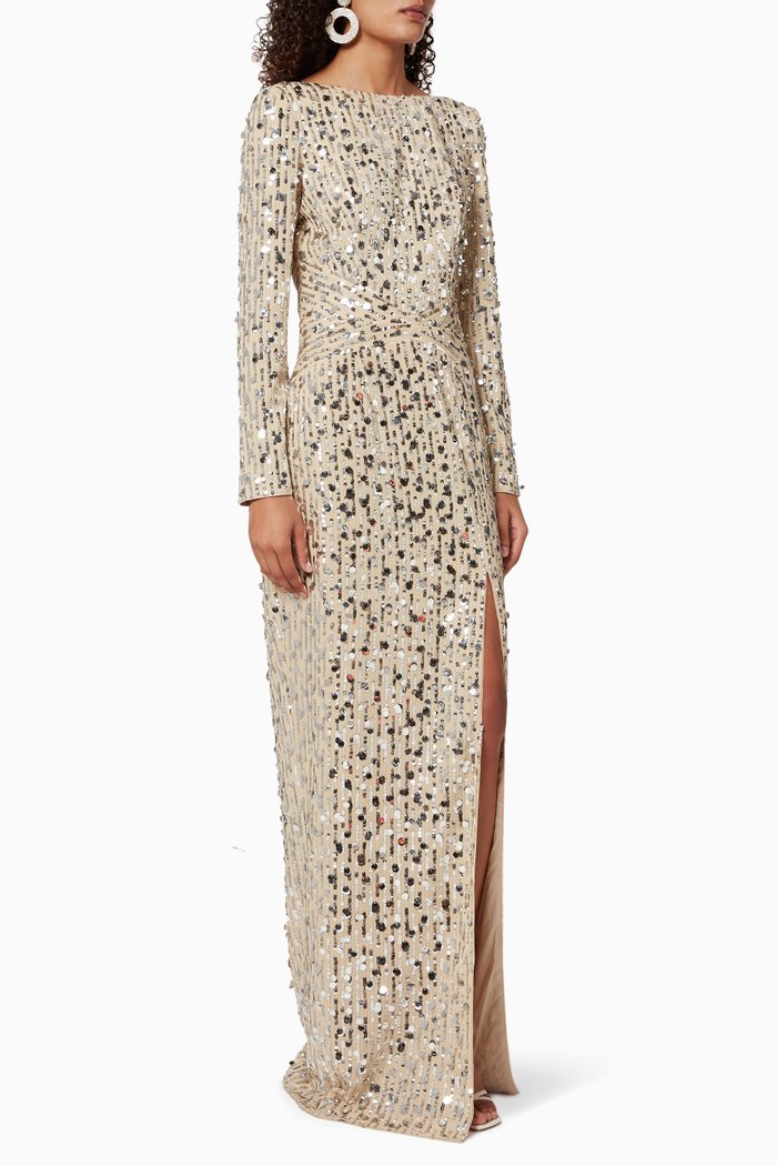 

Open-Back Sequinned Maxi Dress, Neutral