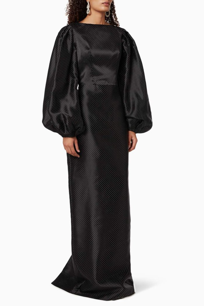 

Voluminous Sleeves Silk Organza Maxi Dress, Black