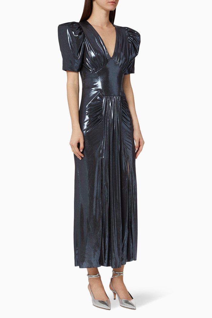 

Alma Metallic Draped Dress, Black