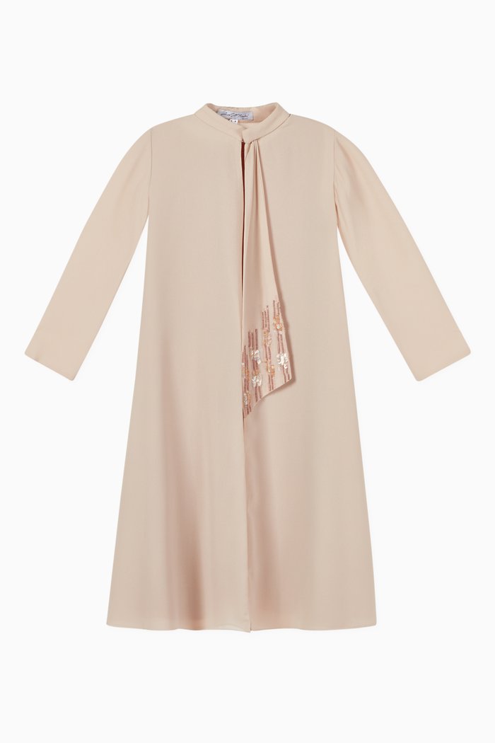 Embroidered Chiffon Kaftan & Dress Set, Neutral
