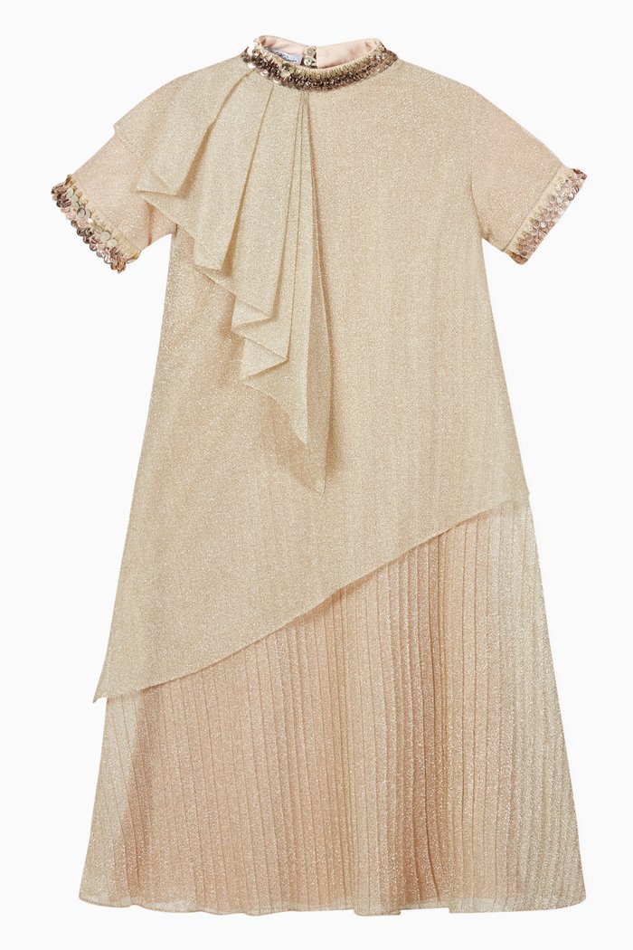

Metallic Embroidered Ruffle Kaftan, Gold