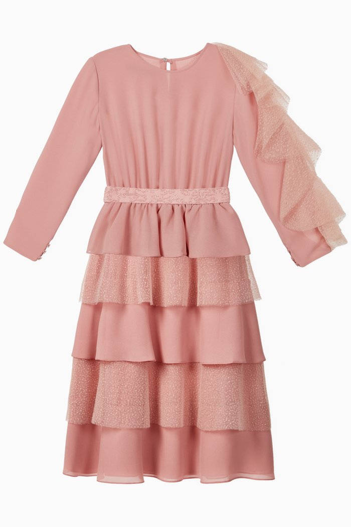 

Ruffle Embroidered Chiffon Dress, Pink