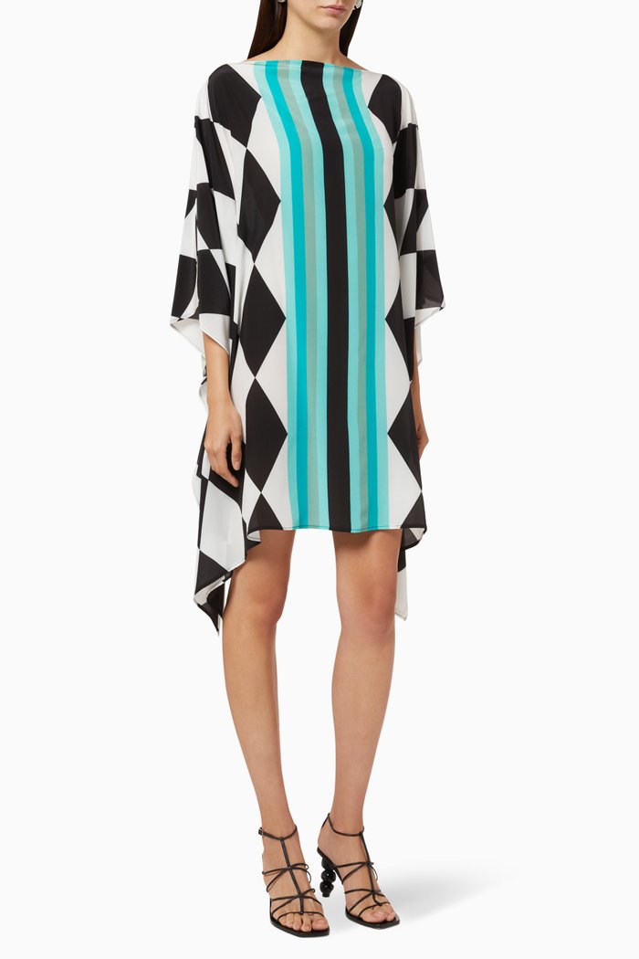 Harlequin Scarf Short Dress in Silk, Multicolour
