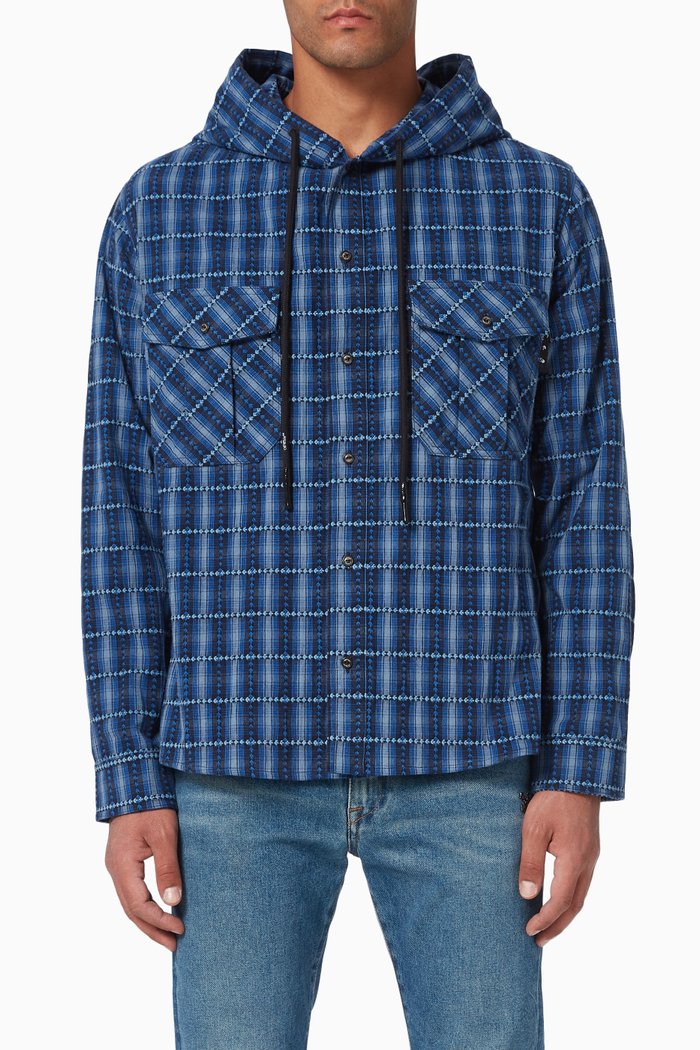 

Flannel Check Hooded Shirt, Blue
