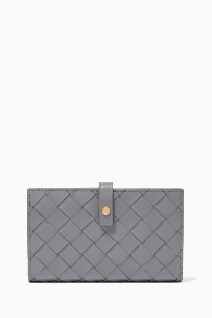 

French Wallet in Intrecciato Spazzolato Calfskin, Grey