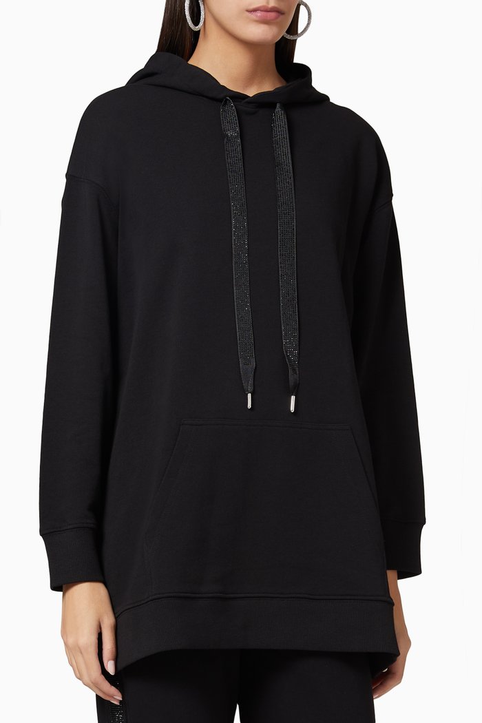 Agathe Crystal Embellished Cotton Hoodie, Black