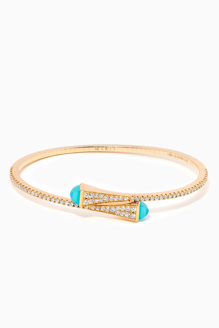 

Cleo Diamond Slim Slip-on Bracelet with Blue Chalcedony in 18kt Yellow Gold