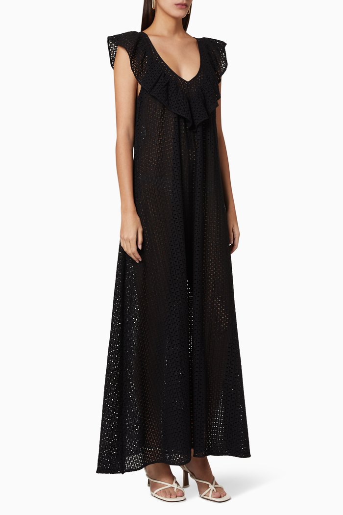 

15 Frill Cotton Dress, Black