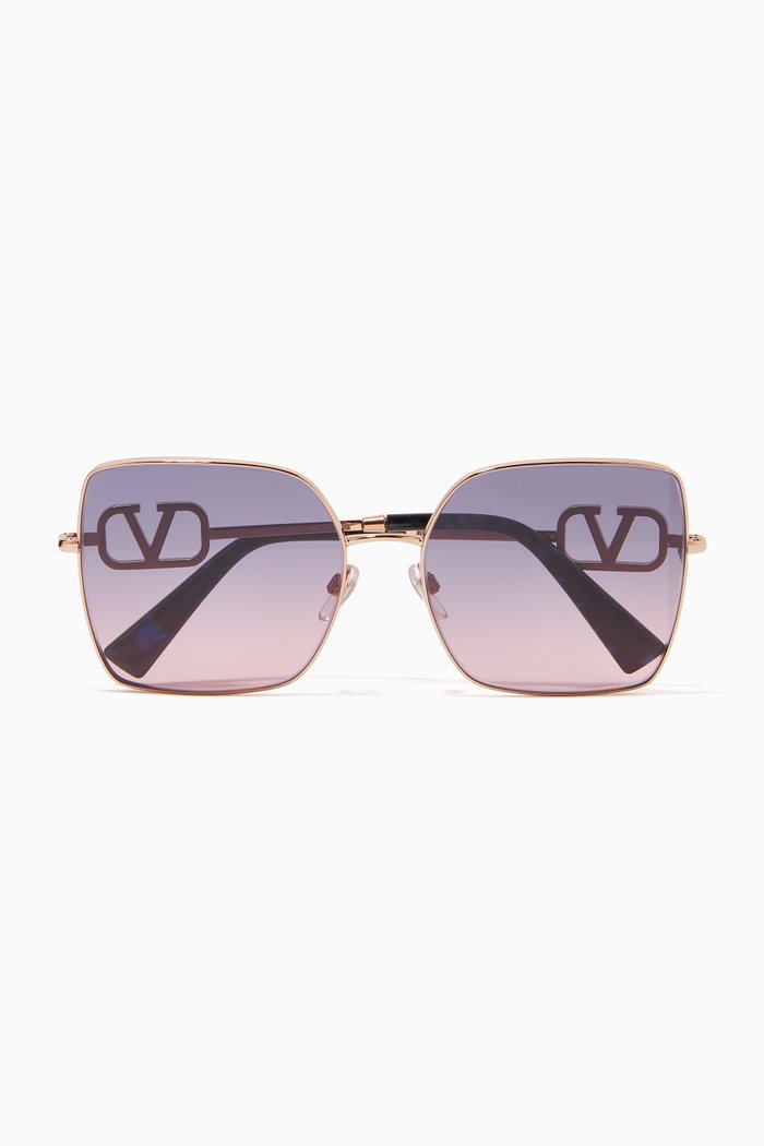 Oversized Square Frame Metal Sunglasses, Gold