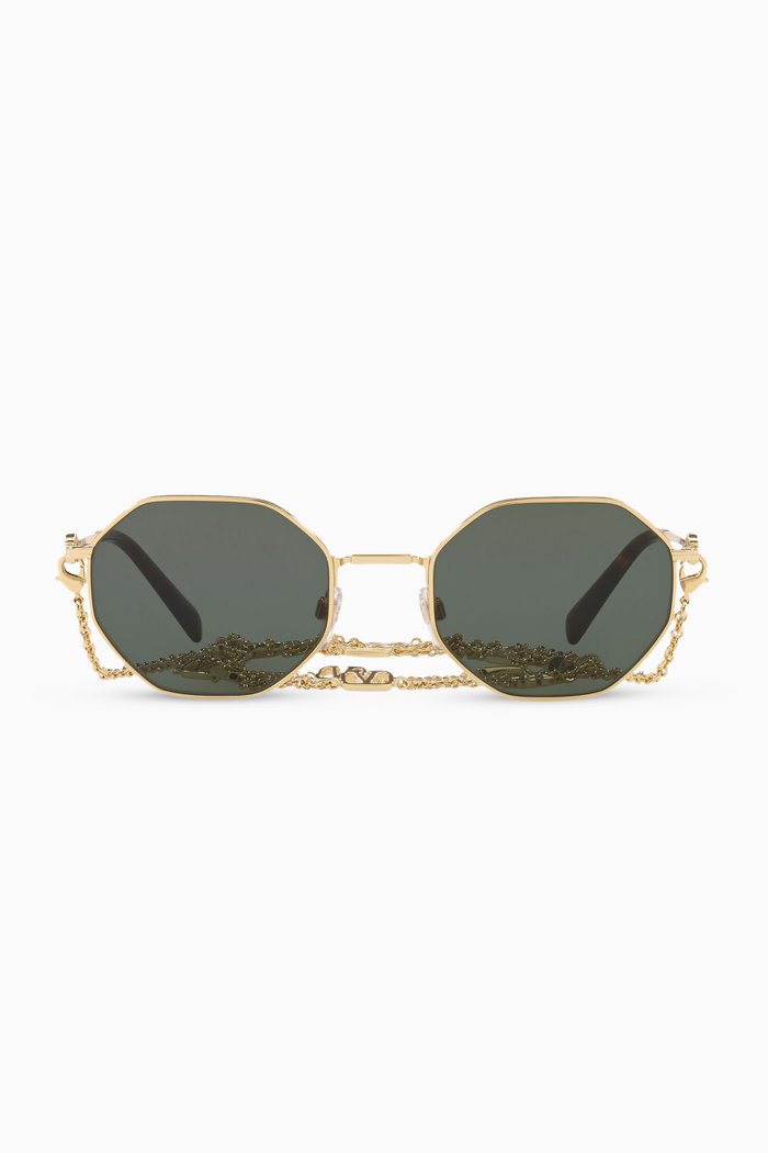 

Octagonal Sunglasses with VLOGO Chain in Metal, Black