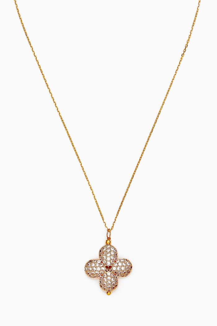 

Floral Dangle Cubic Zirconia Pendant, Gold