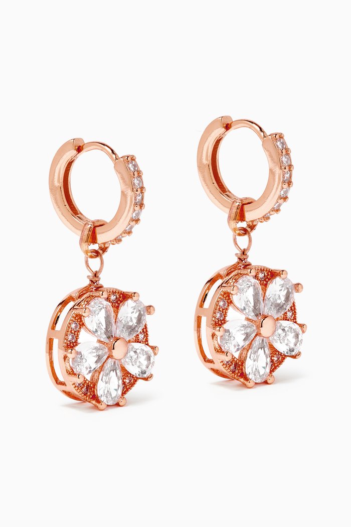 

Embedded Flower Huggie Hoop Earrings, Rose gold