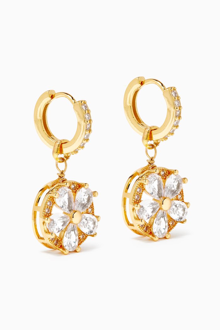 

Embedded Flower Huggie Hoop Earrings, Gold