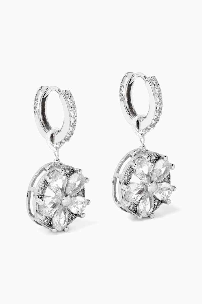 

Embedded Flower Huggie Hoop Earrings, Silver