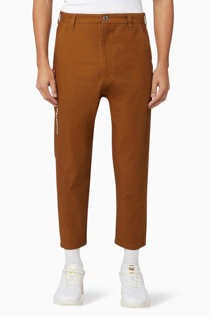 

Logo Slim-Fit Cropped Pants, Brown