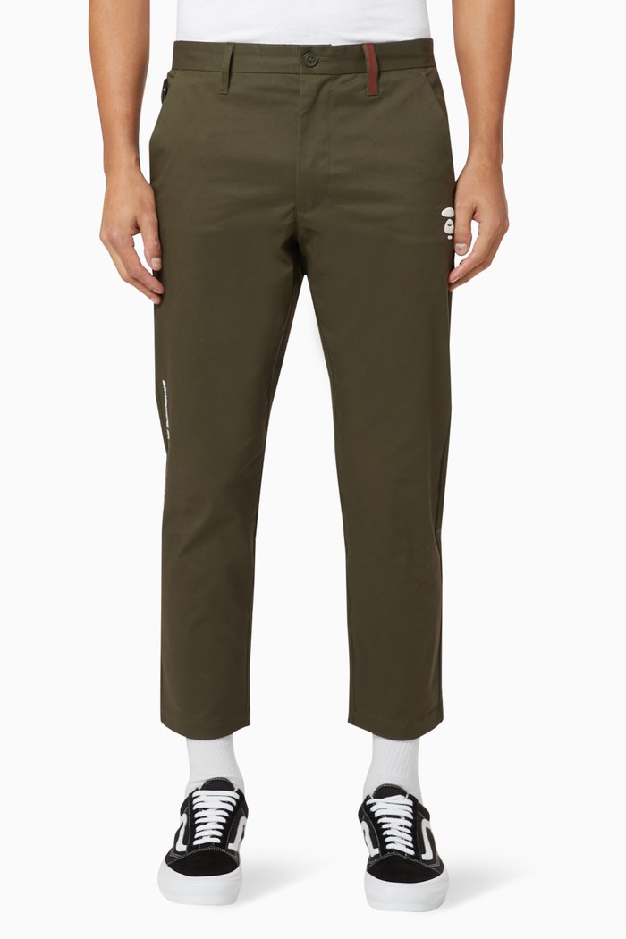 

Logo Slim-Fit Cropped Pants, Green