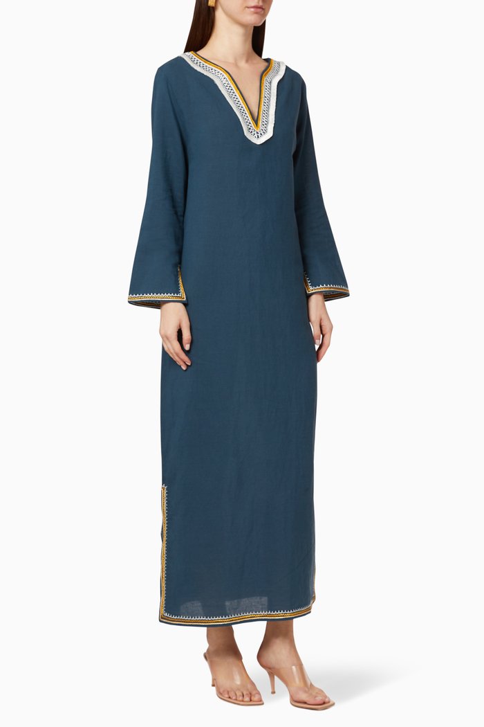

Embroidered Cotton Dress, Blue