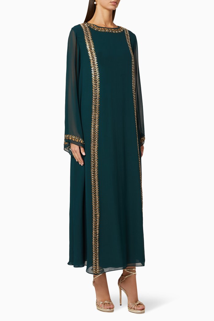 

Bead Embellished Chiffon Dress, Green