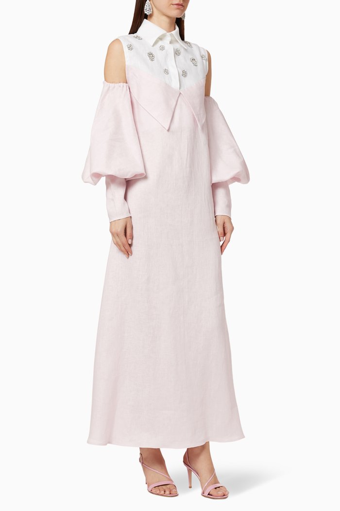 

Cold Shoulder Embellished Collar Dress, Pink