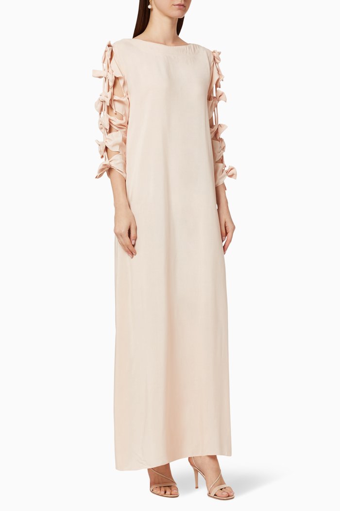 Tie Sleeve Crepe Dress, Pink