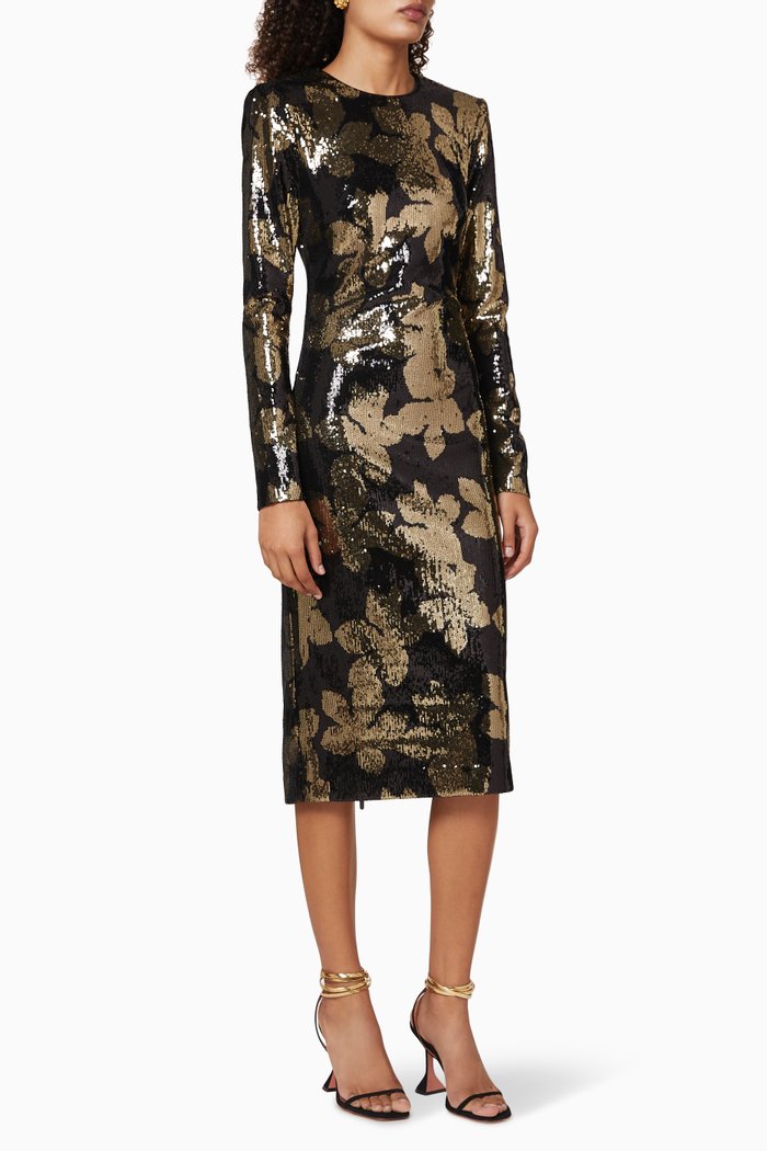 

Lepore Floral Sequin Midi Dress, Black