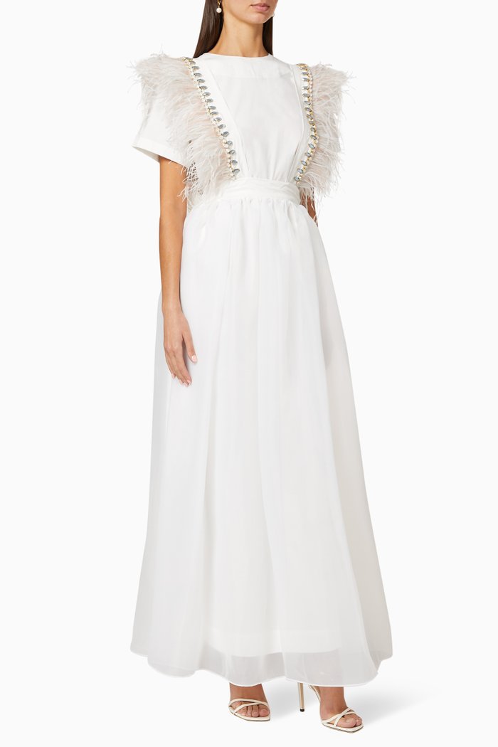 

Feather & Crystal Organza Dress, White