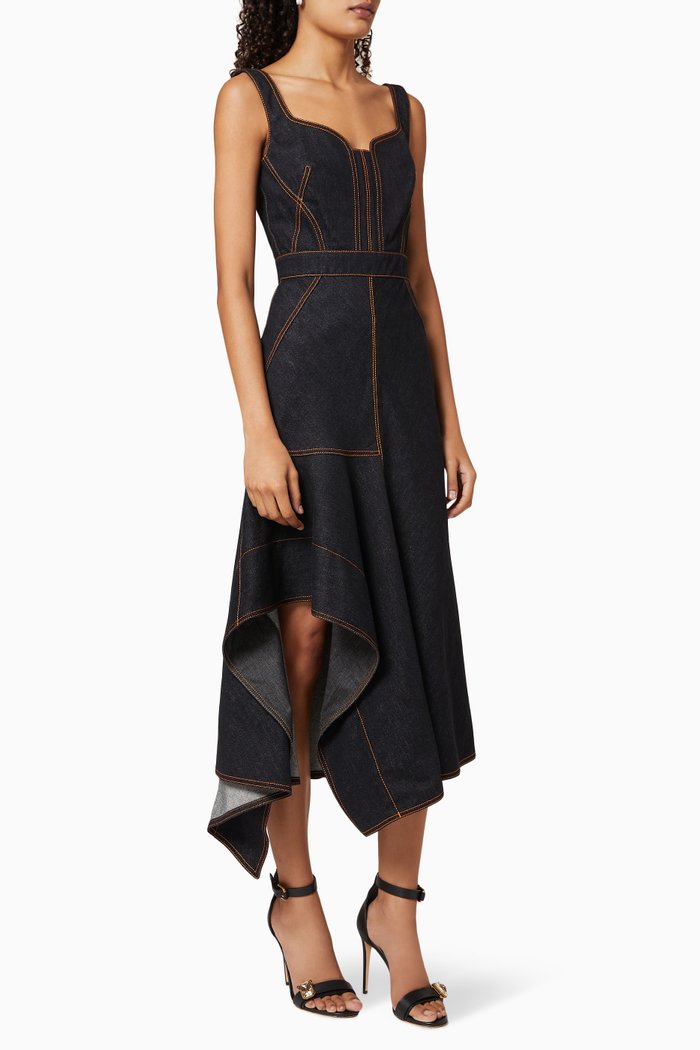 

Contrast Stitch Denim Dress, Black