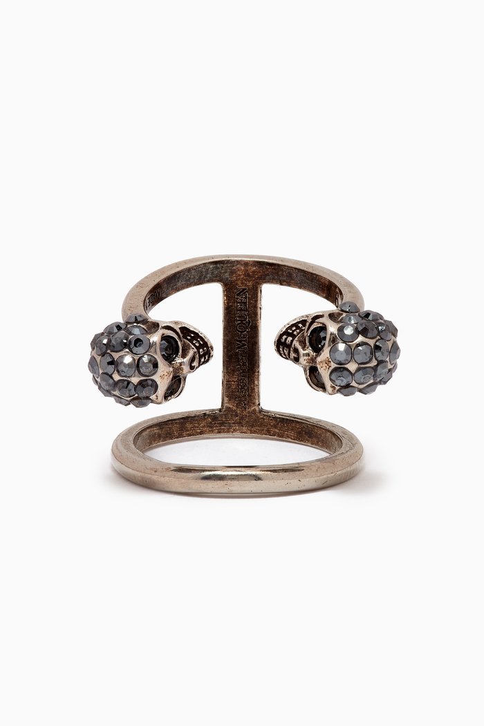 

Twin Skull Double Ring in Brass, Black