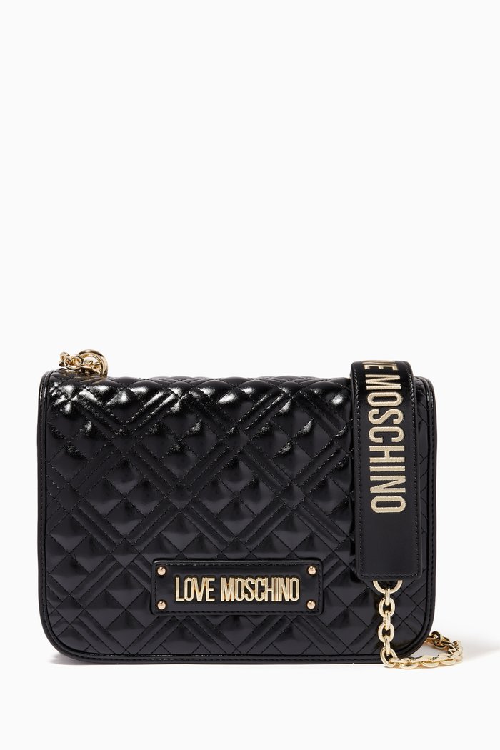 

Logo Quilted Shoulder Bag in PU Leather, Black