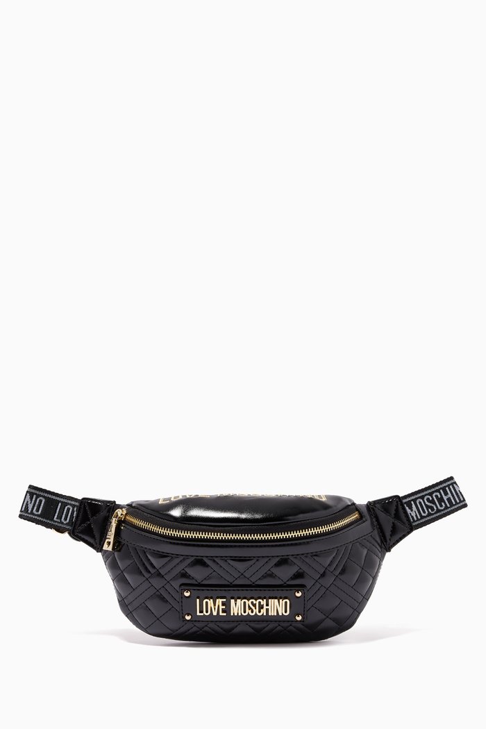 

Logo Quilted Belt Bag in PU Leather, Black