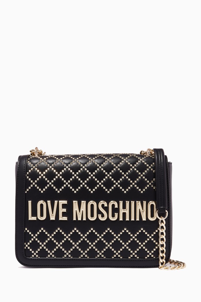 

Studded Shoulder Bag with Logo, Black