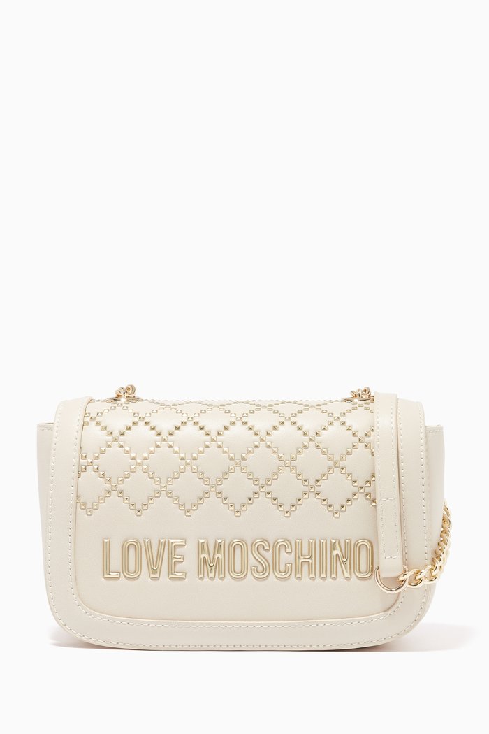 

Woven Studs Crossbody Bag in PU Leather, Neutral