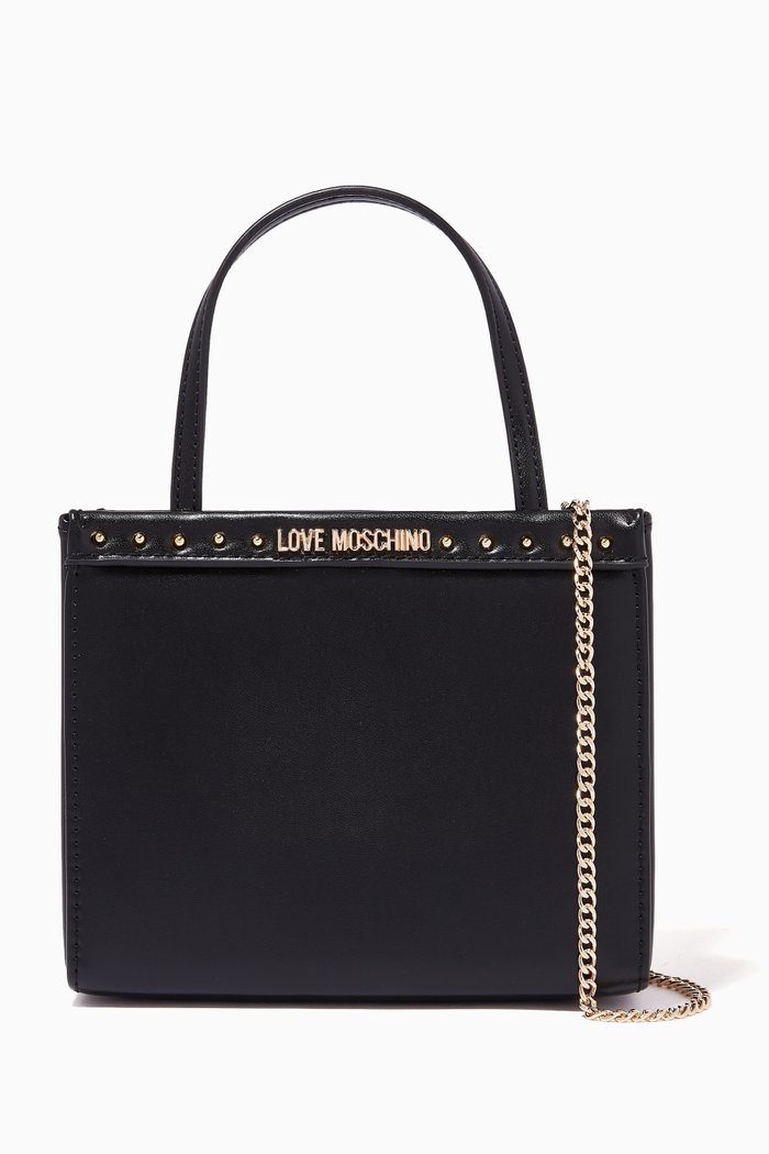 Mini Logo Tote Bag in PU Leather, Black