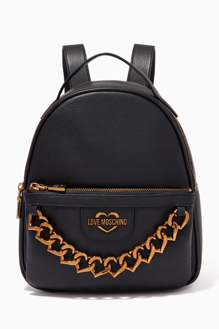 

Heart Chain Backpack in PU Leather, Black