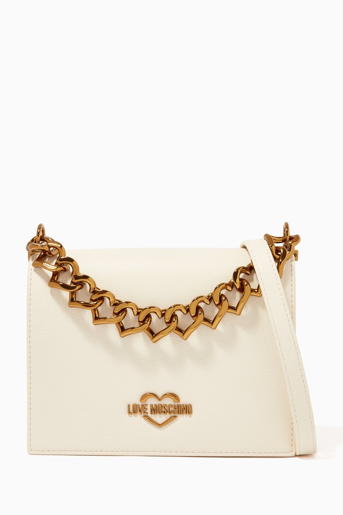 

Heart Chain Shoulder Bag in PU Leather, Neutral