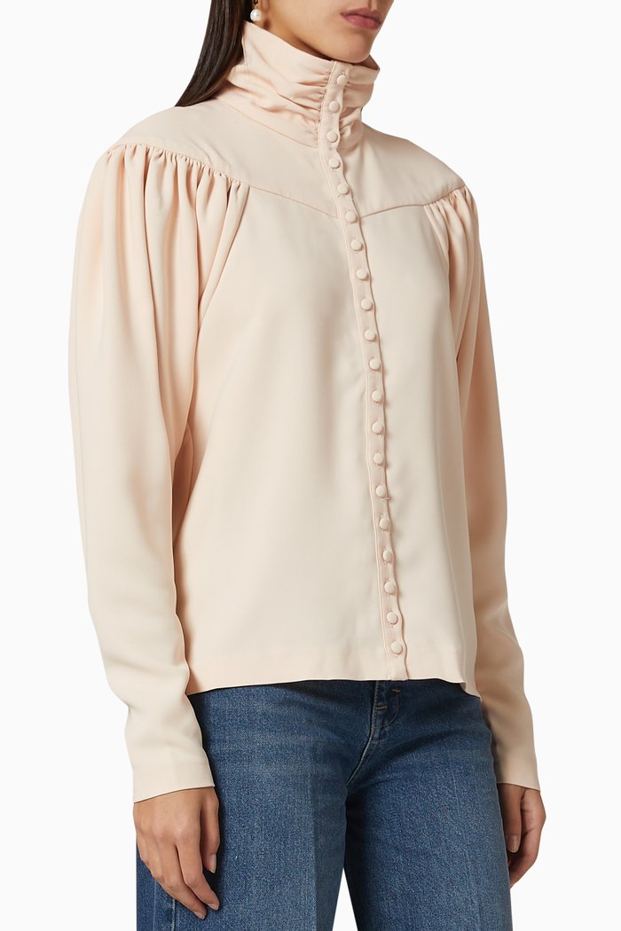 

Marita High-Collar Shirt, Neutral