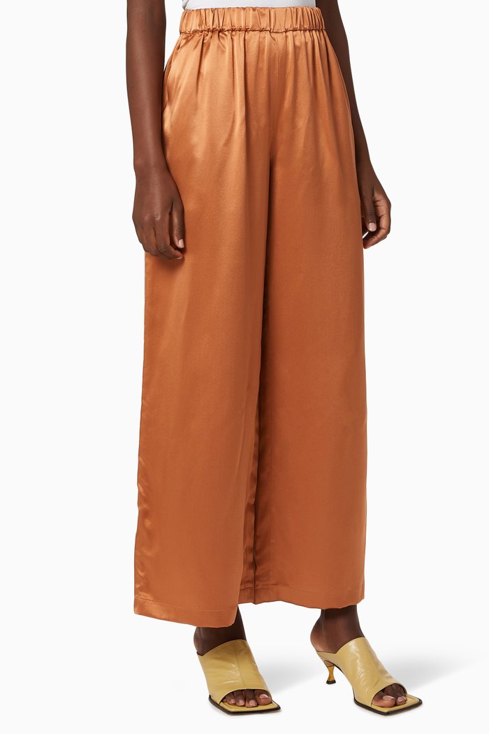 

Wide-Leg Silk Pants, Brown
