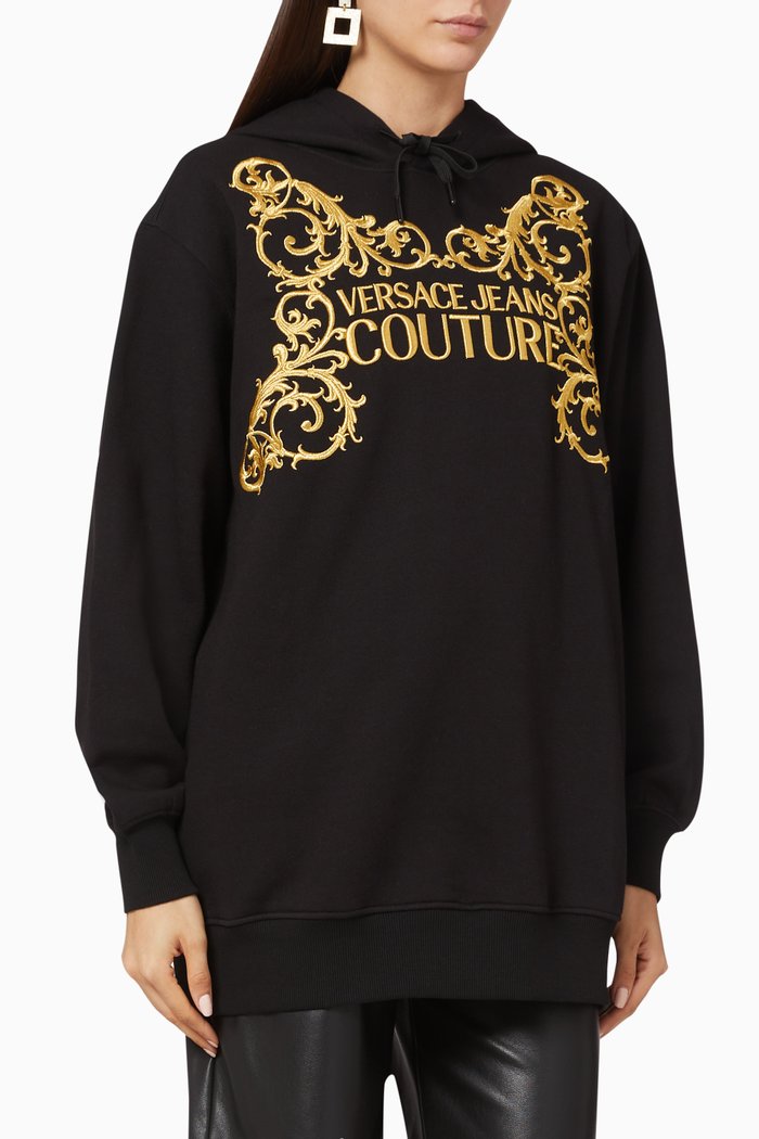 

Logo Baroque Fleece Jersey Hoodie, Black
