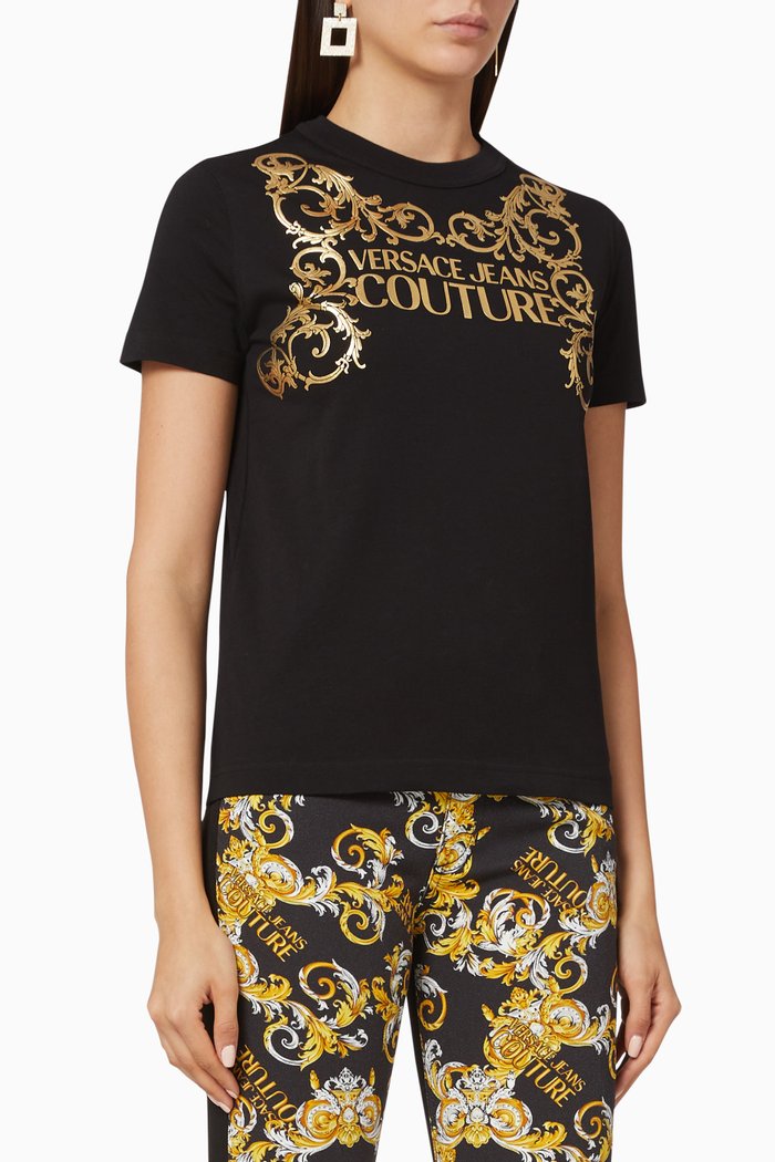 

Logo Baroque Cotton T-Shirt, Black