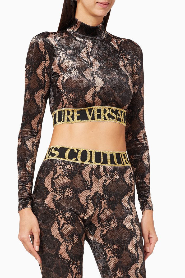 

Snake Velour Cropped Top, Brown