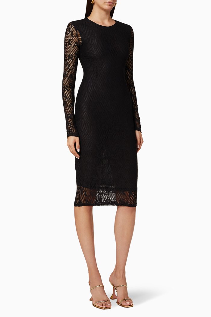 Logo Mesh Midi Dress, Black