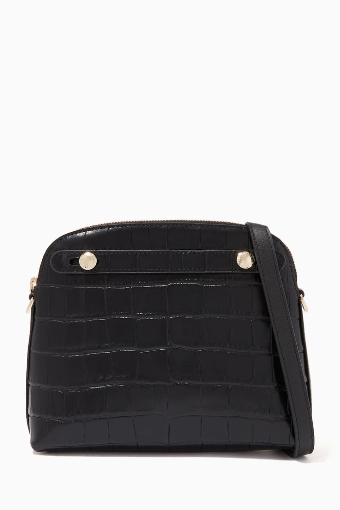 

Furla Piper Crossbody Bag in Croc-Embossed Leather, Black