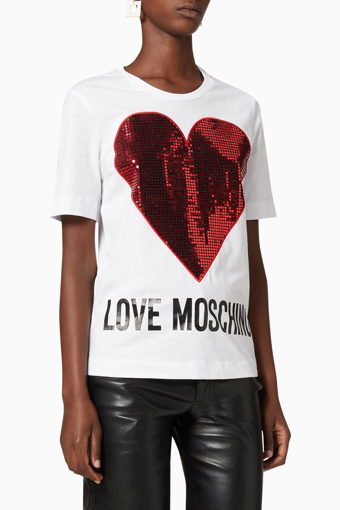

Eye-Catching Heart Logo Cotton T-Shirt, White
