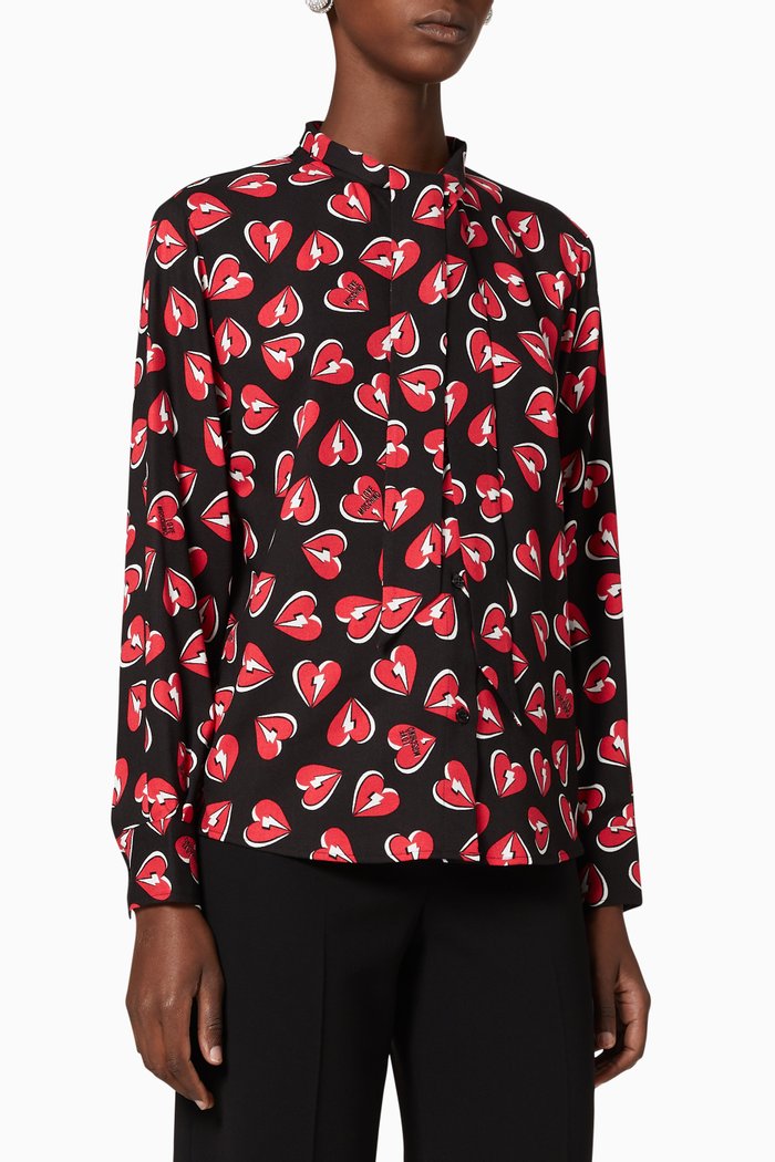 

Thunder Hearts Crêpe Shirt, Black