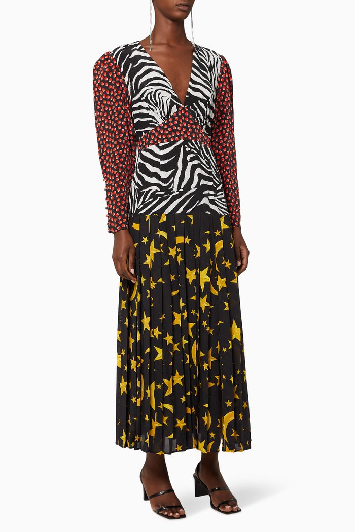 

Thea Printed Silk Dress, Black