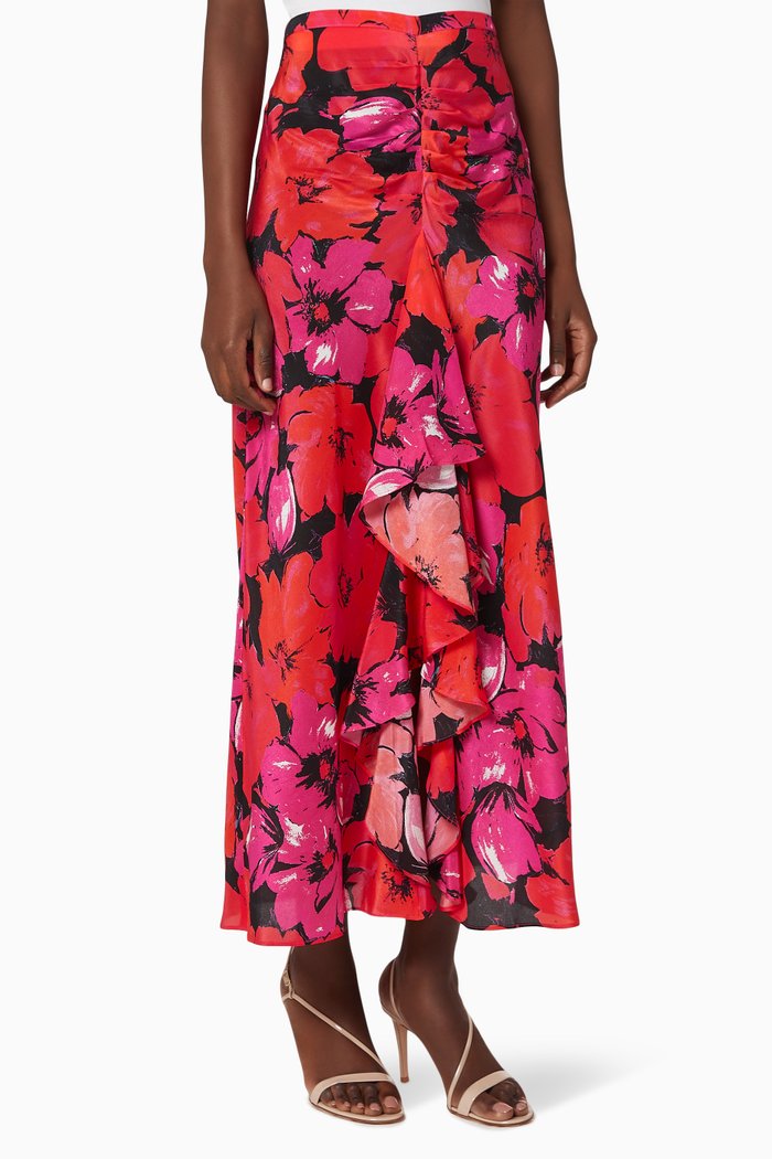

Vi Mystic Bloom Silk Skirt, Red