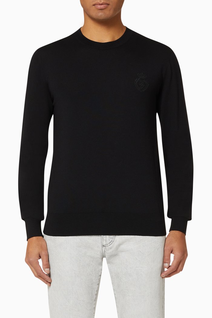 

Crown Leaf Logo Wool Jumper, Black
