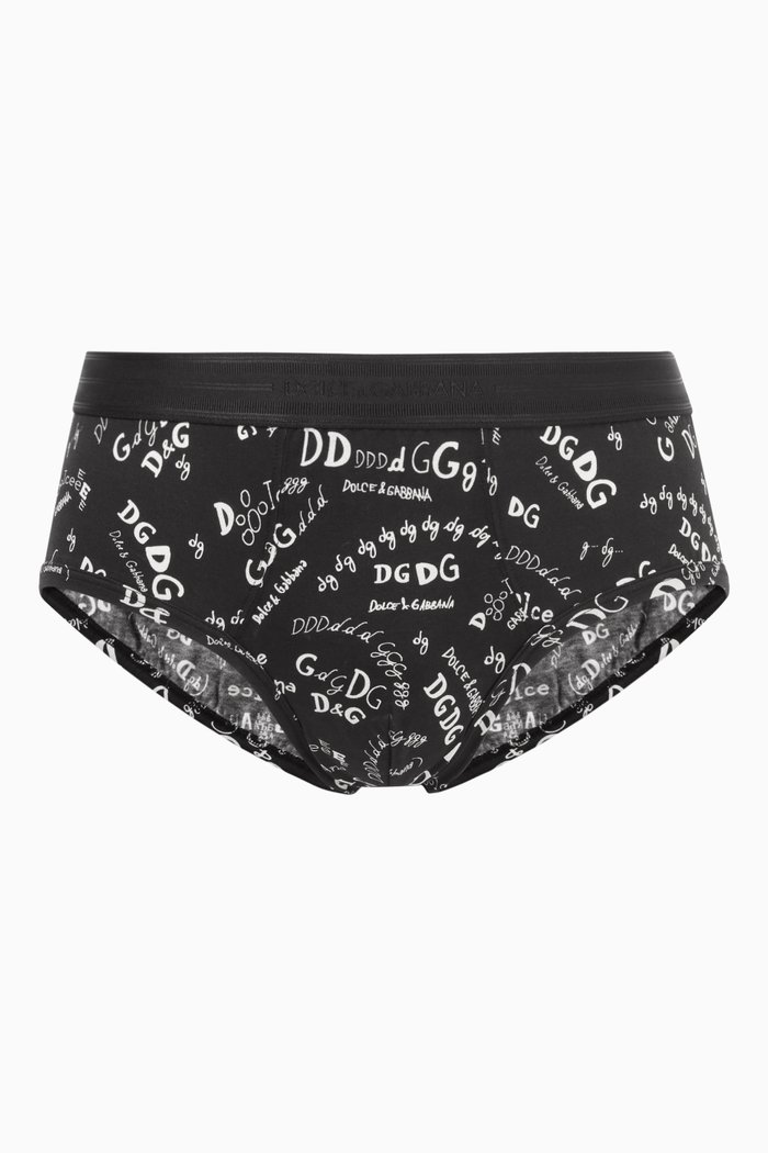 

Printed Stretch-Cotton Midi Briefs, Black