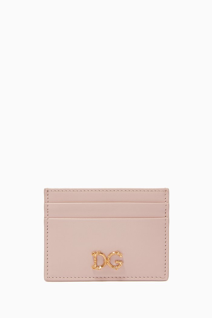 Baroque DG Logo Card Case in Leather, Pink